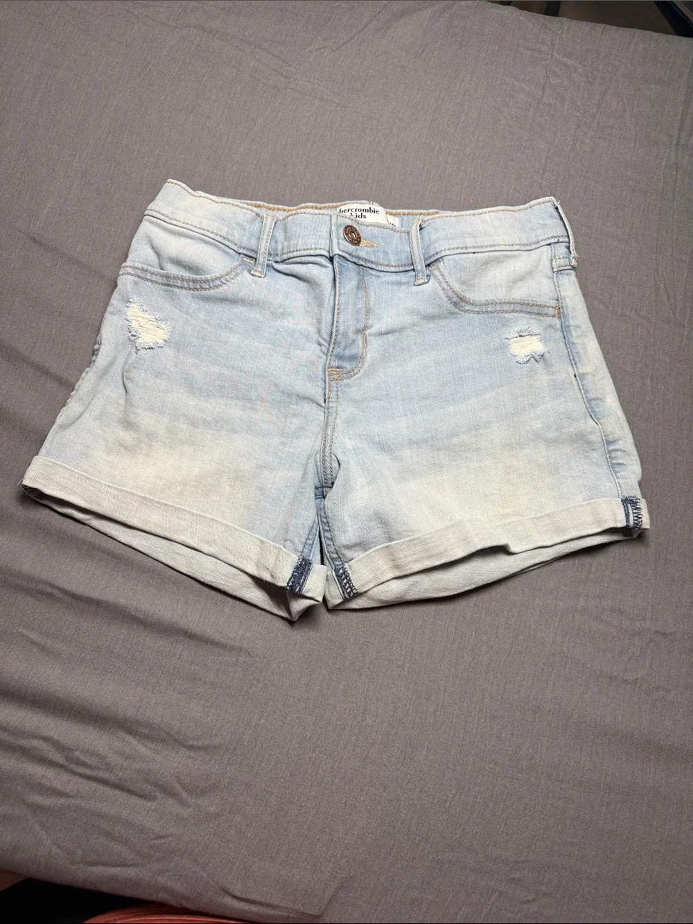Abercrombie Kids Light Wash Distressed Denim Shorts